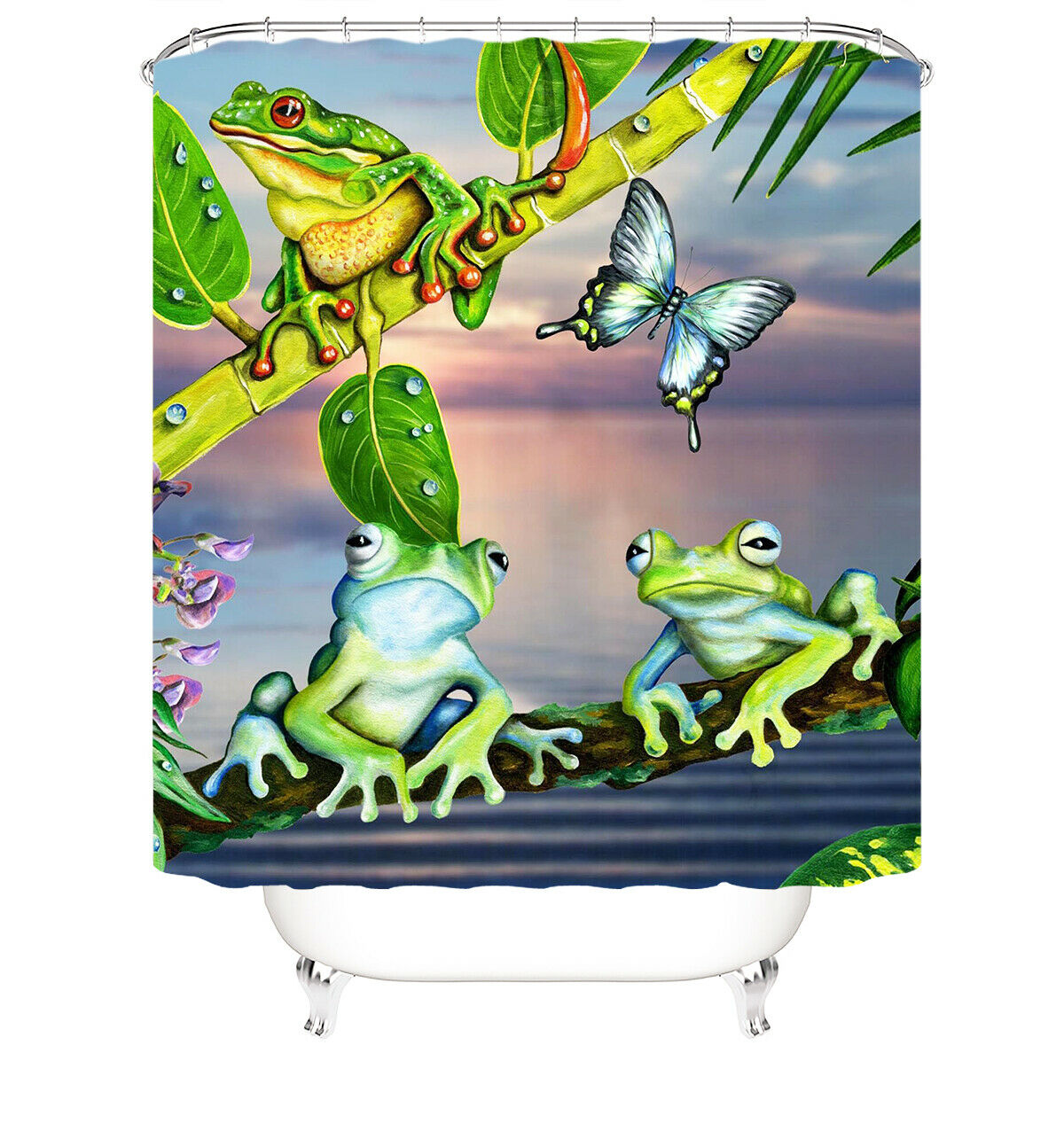Frog Shower Curtain Bathroom Rug Set Thick Bath Mat Non-Slip Toilet Lid Cover-180×180cm Shower Curtain Only-Free Shipping at meselling99