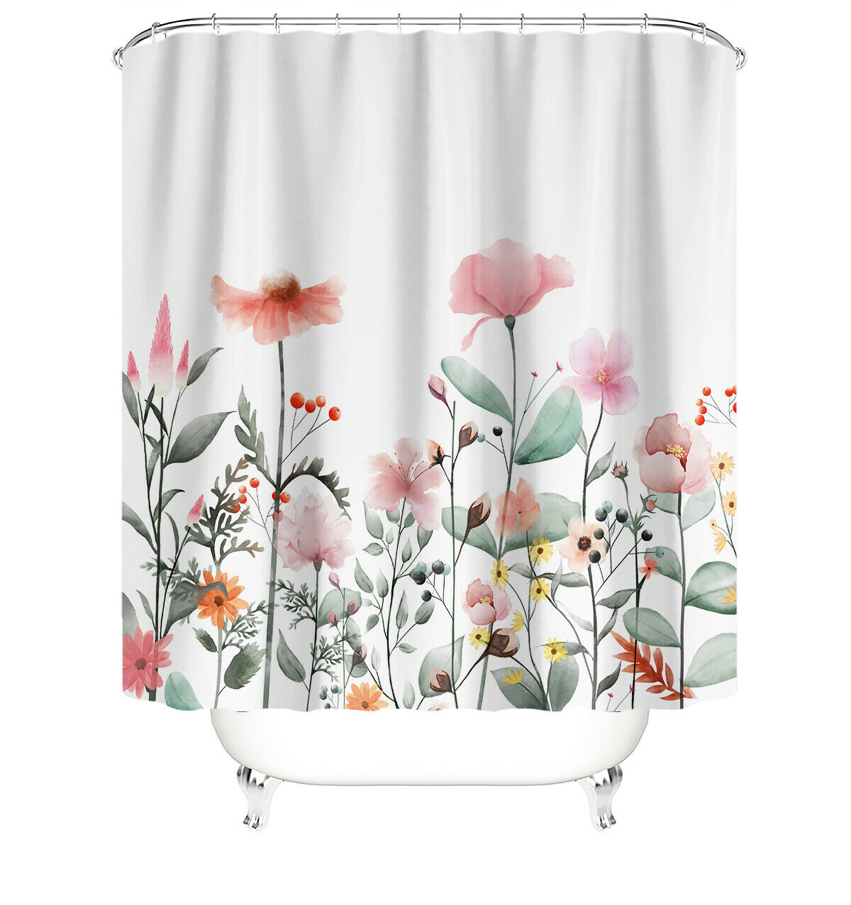 Floral Shower Curtain Bathroom Rug Set Thick Bath Mat Non-Slip Toilet Lid Cover-180×180cm Shower Curtain Only-Free Shipping at meselling99
