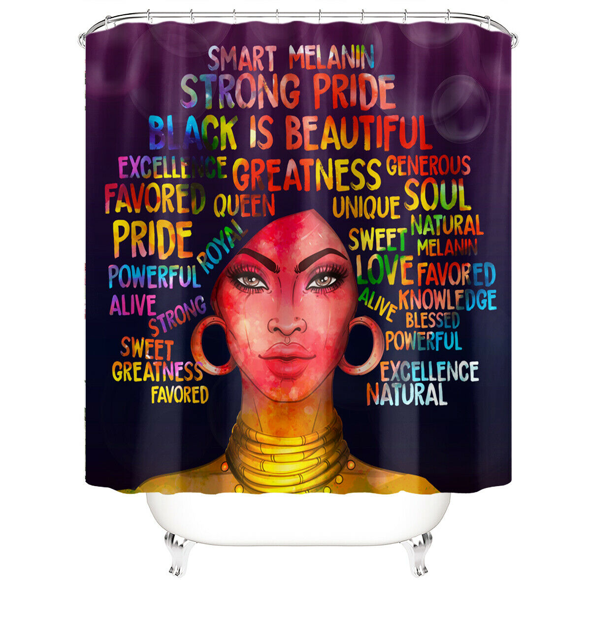 African Woman Shower Curtain Bathroom Rug Set Bath Mat Non-Slip Toilet Lid Cover-180×180cm Shower Curtain Only-Free Shipping at meselling99
