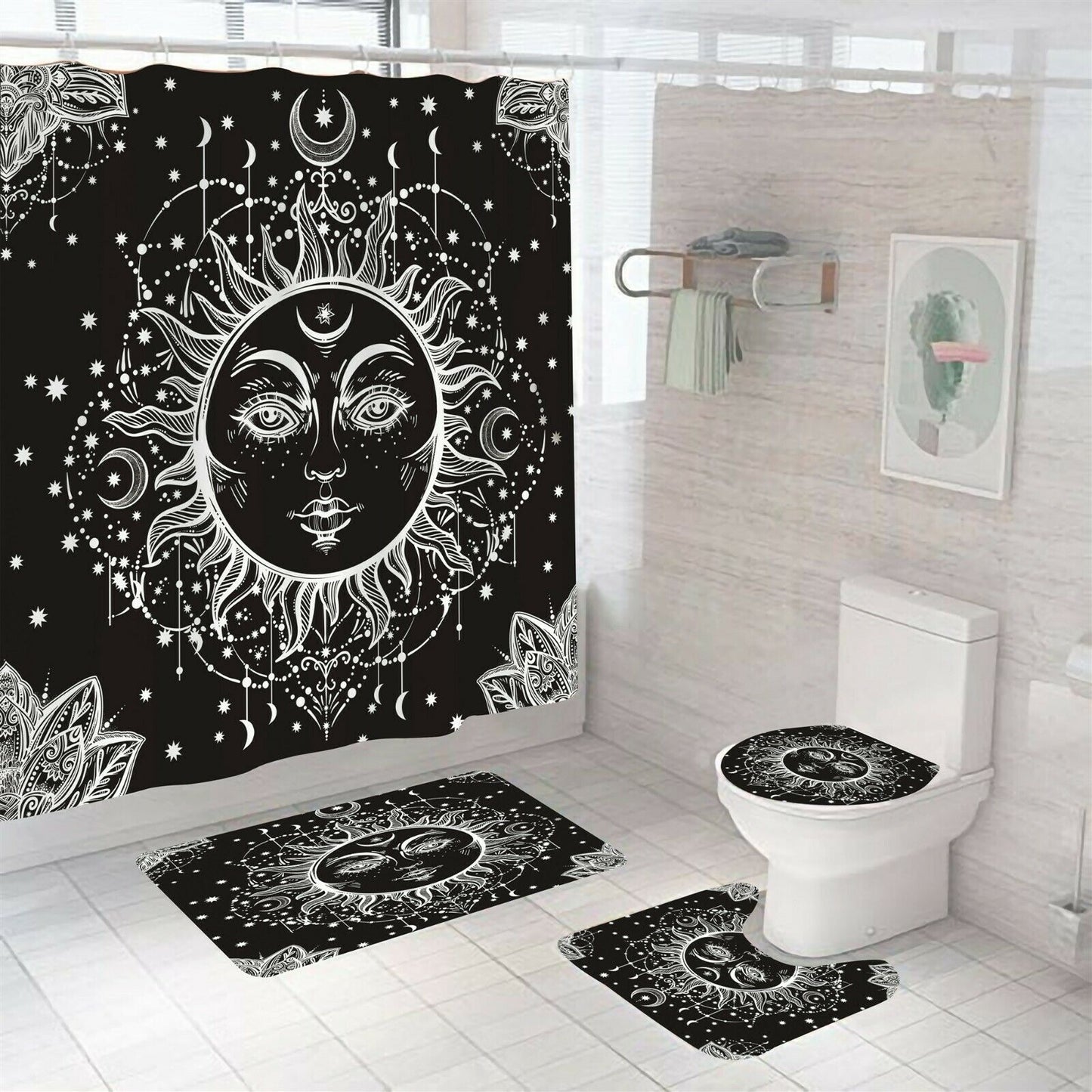 Sun-God Shower Curtain Set Bathroom Rug Thick Bath Mat Non-Slip Toilet Lid Cover--Free Shipping at meselling99