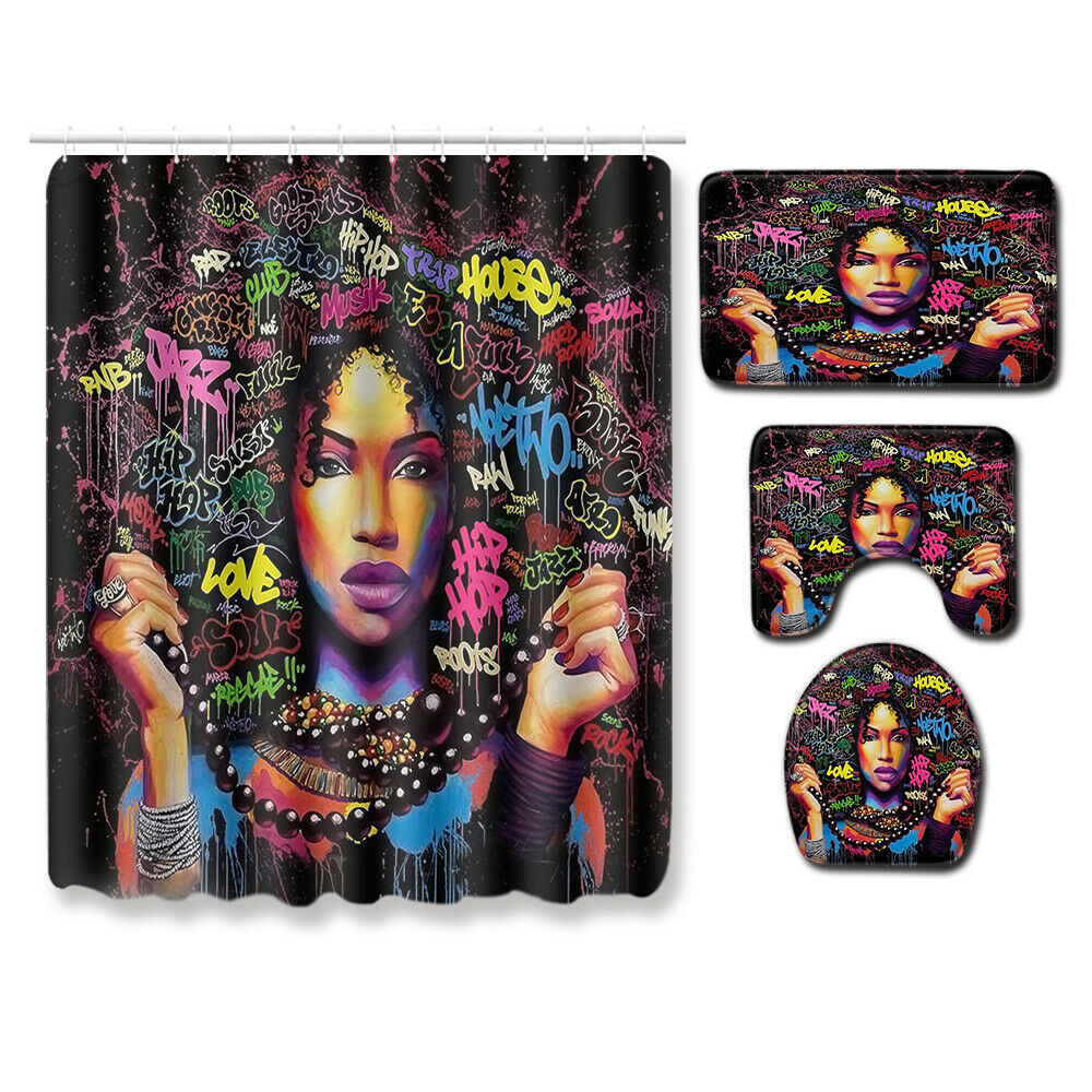 Color Woman Shower Curtain Bathroom Rug Set Bath Mat Non-Slip Toilet Lid Cover--Free Shipping at meselling99