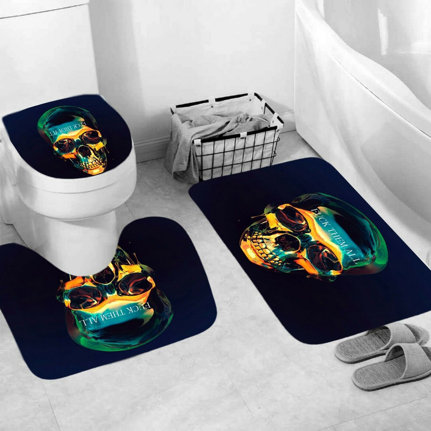 Skull Shower Curtain Set Thick Bathroom Rug Bath Mat Non-Slip Toilet Lid Cover-3Pcs Mat Set Only-Free Shipping at meselling99