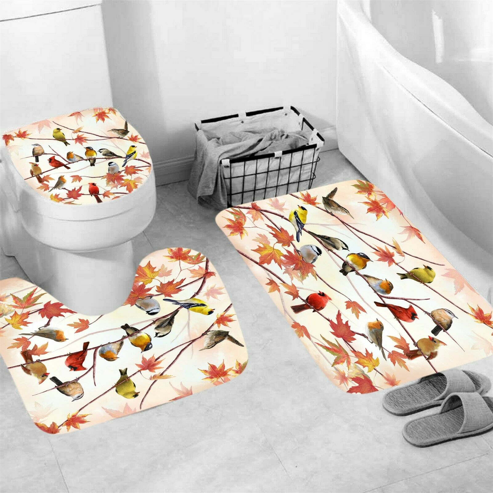 Birds Shower Curtain Bathroom Rug Set Thick Bath Mat Non-Slip Toilet Lid Cover-3Pcs Mat Set Only-Free Shipping at meselling99