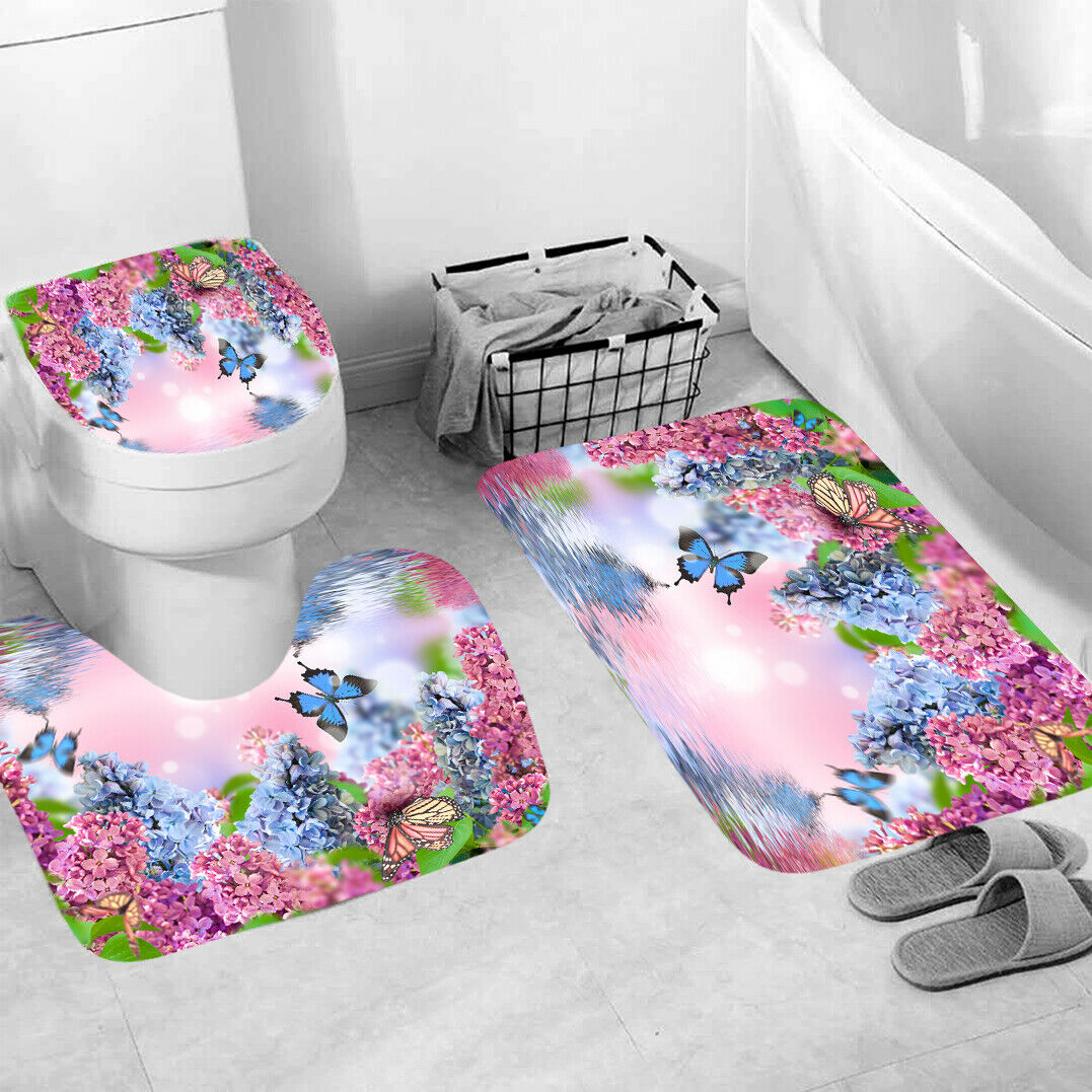 Floral Shower Curtain Bathroom Rug Set Thick Bath Mat Non-Slip Toilet Lid Cover-3Pcs Mat Set Only-Free Shipping at meselling99