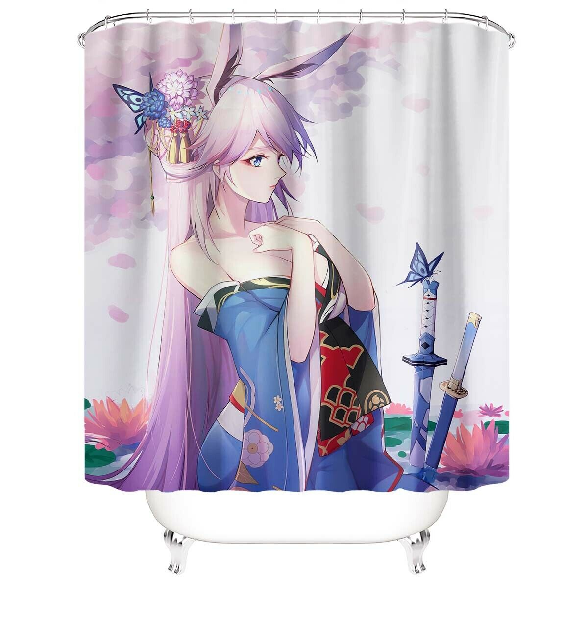 Anime Shower Curtain Bathroom Rug Set Thick Bath Mat Non-Slip Toilet Lid Cover-180×180cm Shower Curtain Only-Free Shipping at meselling99