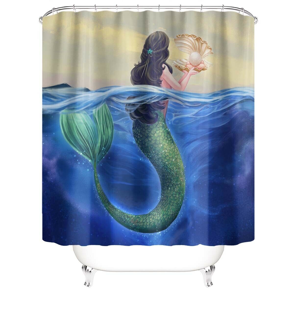 Mermaid Shower Curtain Set Thick Bathroom Rug Bath Mat Non-Slip Toilet Lid Cover-180×180cm Shower Curtain Only-Free Shipping at meselling99