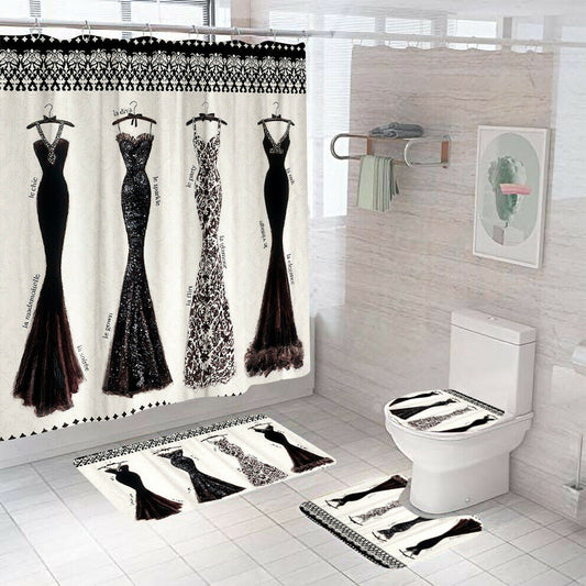 Dress Shower Curtain Bathroom Rug Set Thick Bath Mat Non-Slip Toilet Lid Cover--Free Shipping at meselling99