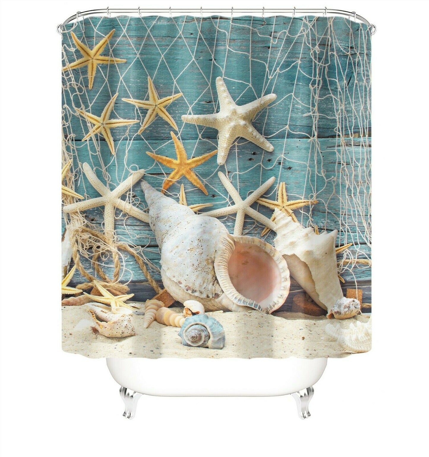 Conch Starfish Shower Curtain Set Thick Bathroom Rugs Bath Mat Toilet Lid Cover-180×180cm Shower Curtain Only-Free Shipping at meselling99