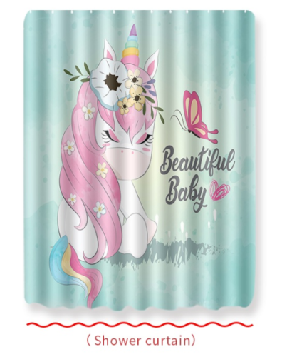 Unicorn Bathroom Rug Set Shower Curtain Bath Towel Toilet Lid Cover Bath Mat-180×180cm Shower Curtain Only-Free Shipping at meselling99
