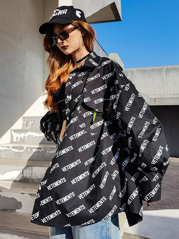 New Arrival Black Hip-Hop Letter Print Loose Long Sleeve Blouse-One Size-The same as picture-Free Shipping at meselling99