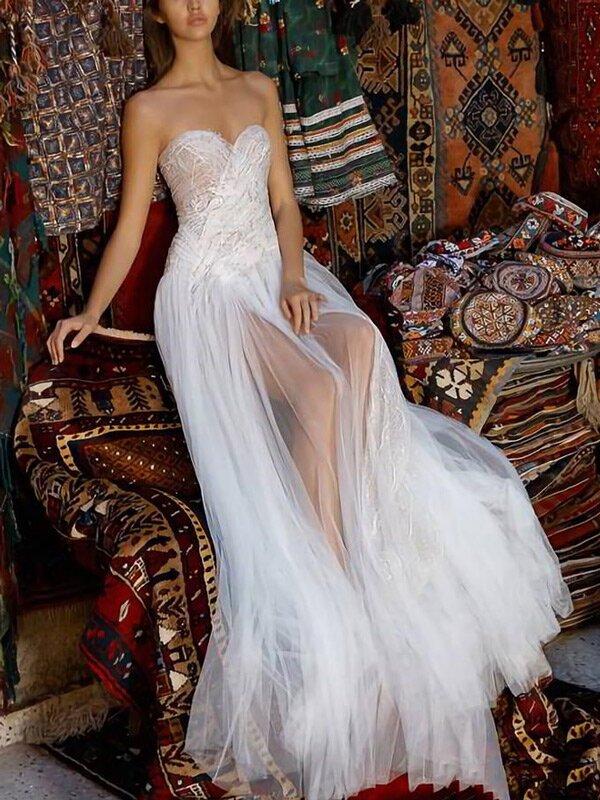 White Gauze Strapless Off-The-Shoulder Maxi Dress-Sexy Dresses-Free Shipping at meselling99